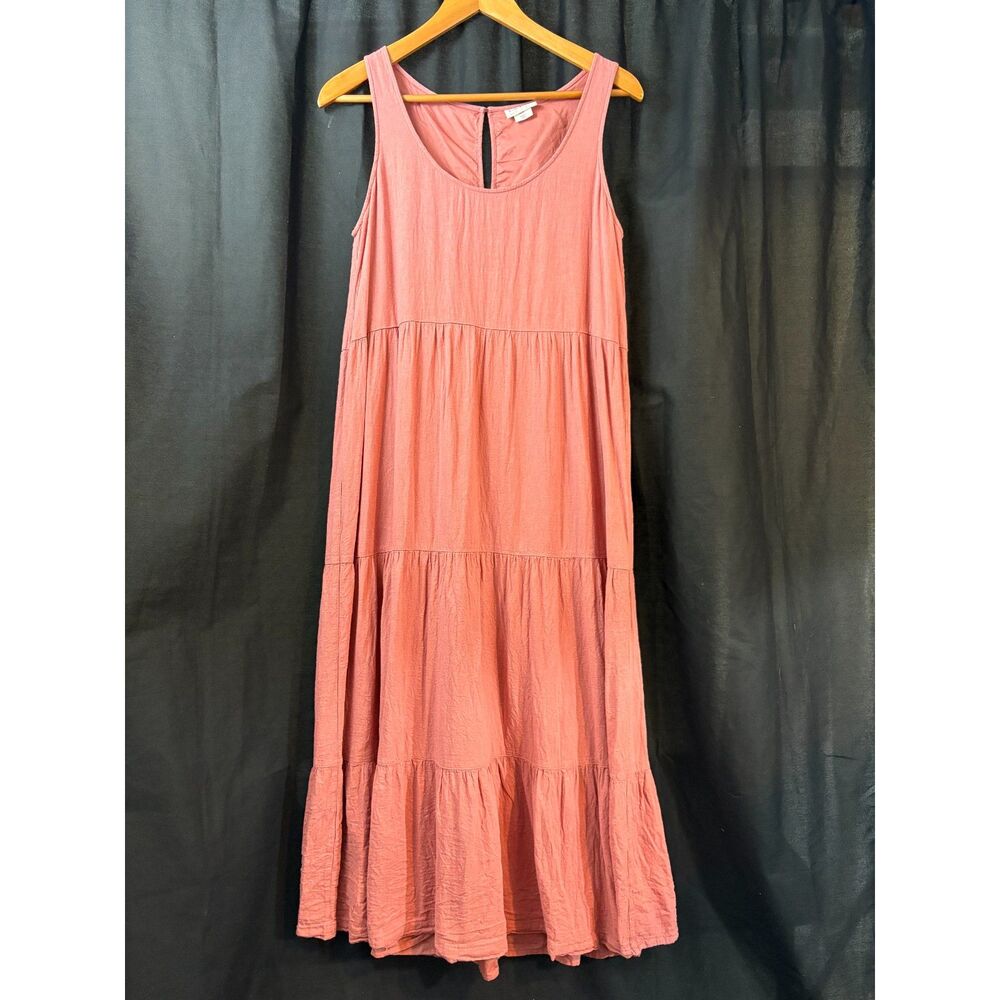 Nicole Miller New York Linen Blend Tiered Maxi Dress M Dusty Rose